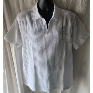 George Mens Short Sleeve Textured Polo Shirt White Ribbed V-Neck Size L NWT